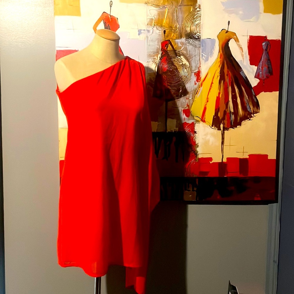 Red mini dress, off the shoulder ( worn once)